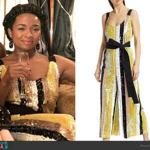 XS Staud Puli Buttercup Sequin Striped Jumpsuit